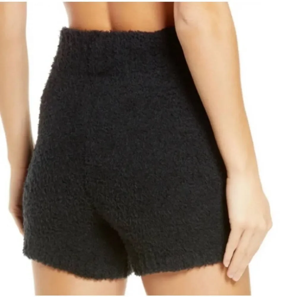 Skims Cozy Knit Teddy Shorts Sz L/XL Onyx Black Pull On High Rise Plush‎ Lounge